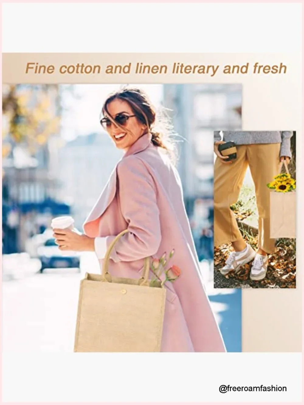 4-Pack Jute Tote Bags Reusable Shopping Bags Large Capacity